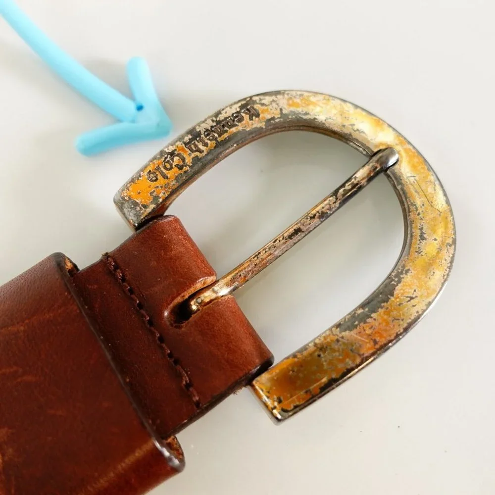 Y2K Italian Genuine Leather Belt Womens XS‎ Chocolate Old Money KENNETH COLE